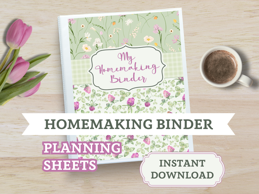 Pink and green feminine homemaking binder planning sheets digital download